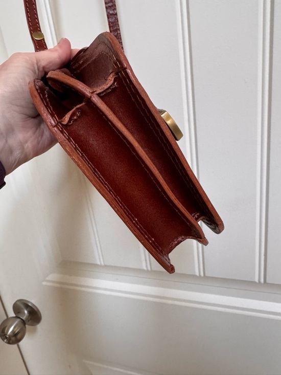 Small Buckle Brown Leather Crossbody Bag. 6” by 7” by 2.5” - Picture 7 of 7